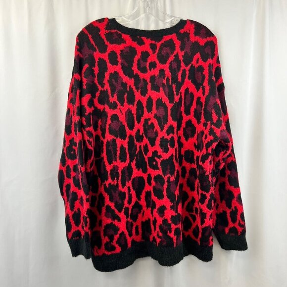 Apt.9 Womens V-Neck Leopard Print Pullover Sweater Red/Black Size Large - Picture 6 of 8